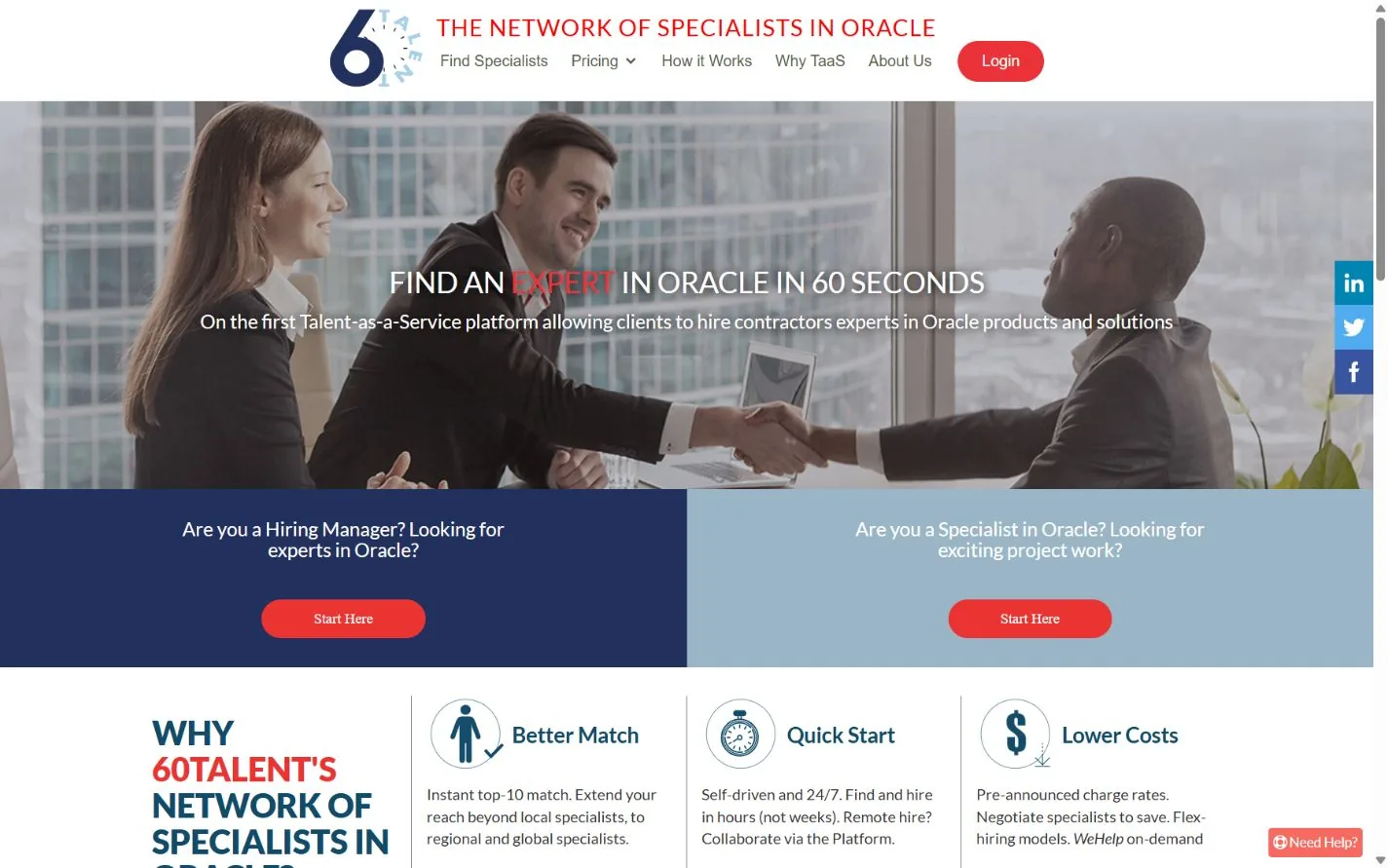 60Talent Oracle public homepage preview